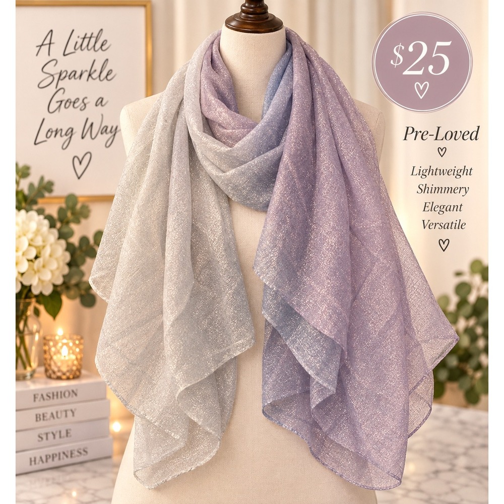 New York & Company Ombre Metallic Shimmer Scarf Silver Purple Lavender Wrap